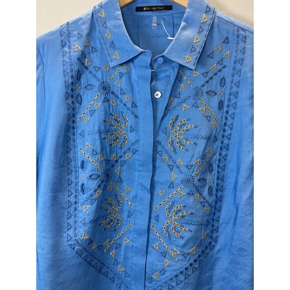 Kobi Halperin Women's Size S Blue Genevieve Embroidered Linen-Blend Blouse NWOT - Picture 5 of 9